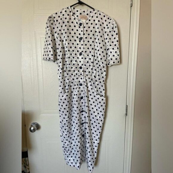 Vintage 80s Polka Dot Dress "Pretty Woman" Glam Satin Jacquard - Picture 2 of 16
